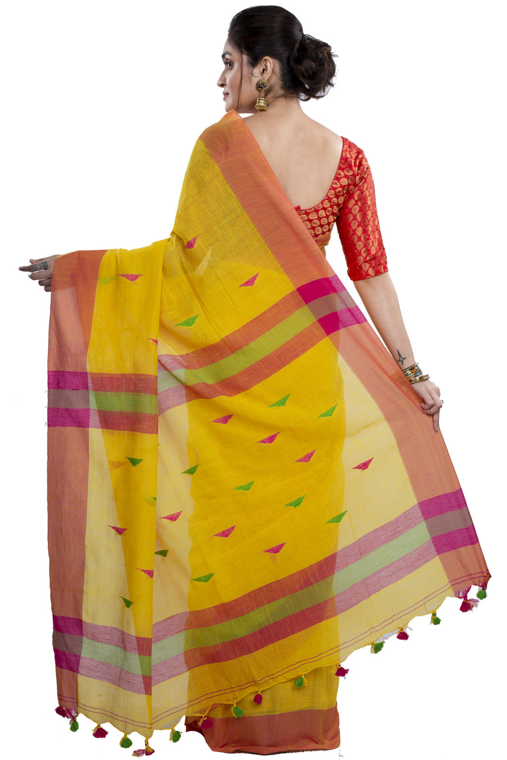 Yellow Pure Cotton Clasic_Than Hand Loom Saree (806)